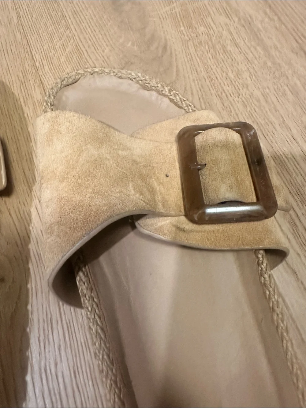 Vince Tan Suede Espadrille Slide with Tortoiseshell Buckle